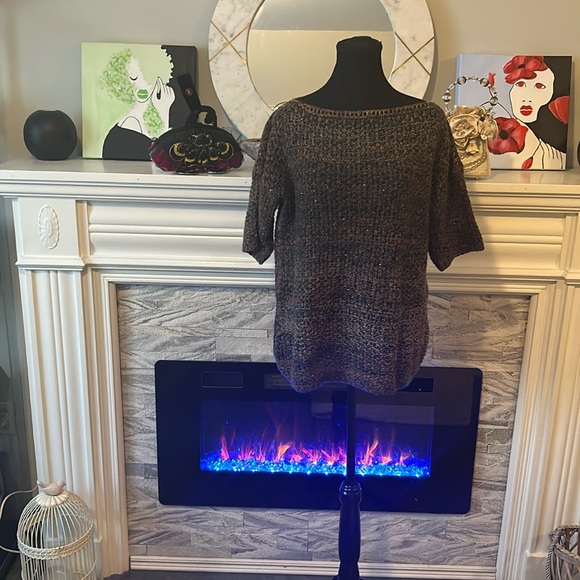 Elsananda made in Italy short sleeve knit brown , green wool and metallic thread - Picture 1 of 4